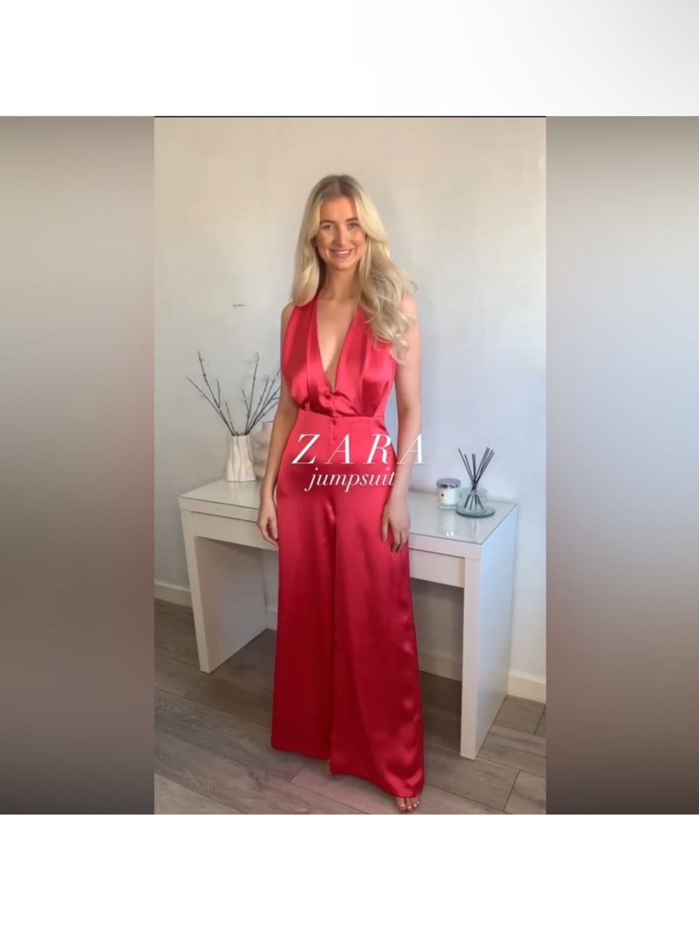 Zara Satin Effect Wide Leg Long Jumpsuit